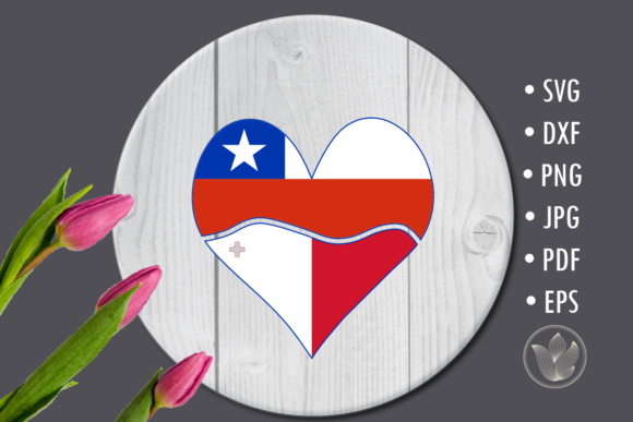 Chile Malta Heart with Flags, Svg Cut